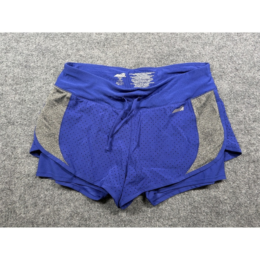 Avia Athletic Shorts Womens Medium Blue Gray Panels Perforated Fabric Drawstring